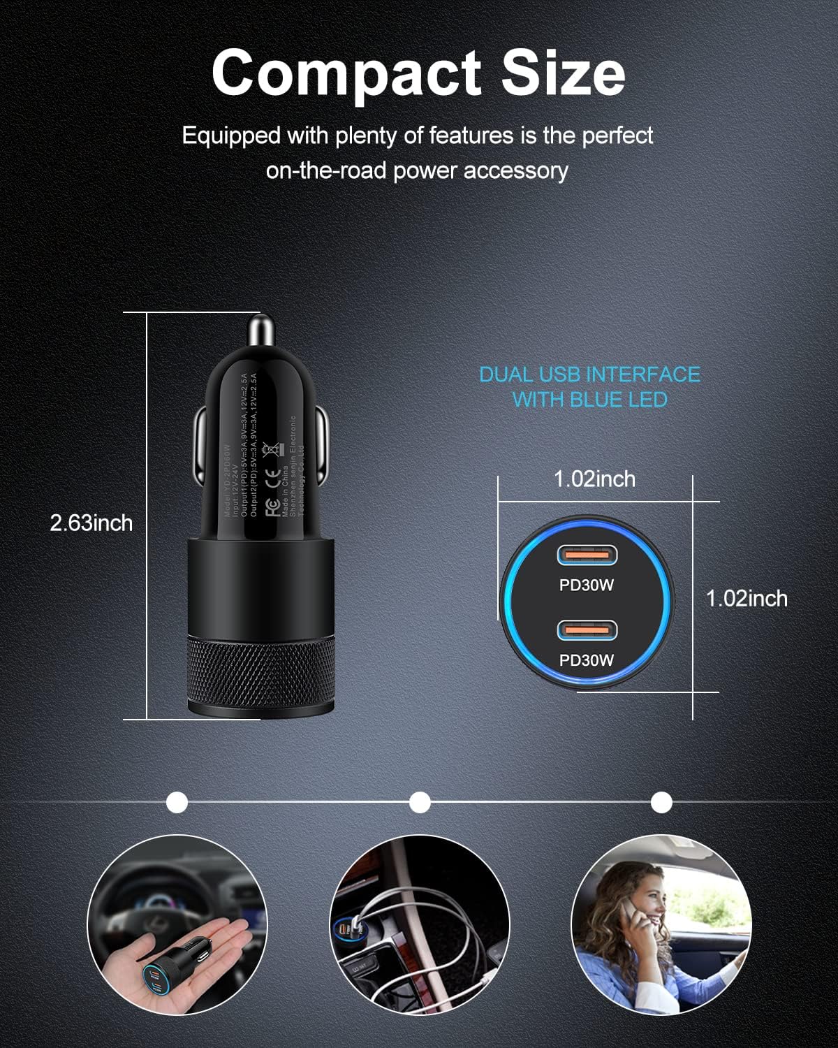 60W USB C Car Charger, 2 Pack AILKIN USB C Cigarette Lighter Adapter Fast Charging Dual Port PD3.0 Type C Car Charger Plug Compatible with iPhone 17 16 15 14 13Pro Max Galaxy S25/S24/23 Pixel 10 9Pro