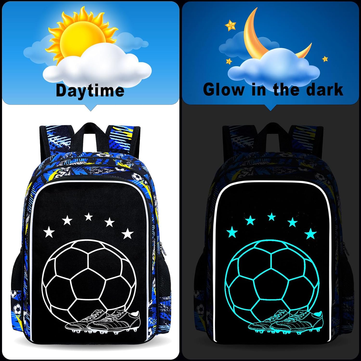 3PCS Backpack for Kids, Luminous School Backpacks with Lunch Box, 17" Water Resistant Boys Camo