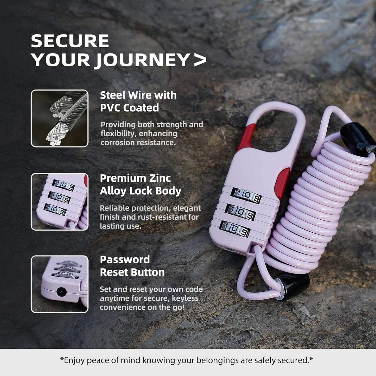 Travel Lock with Retractable Cable, Thin Cable Locks with Combination, Small Padlock Combination, for Luggage, Suitcase, Backpack, Bag, Zipper, Stroller, Bike, Motorcycle Helmet Anti Theft