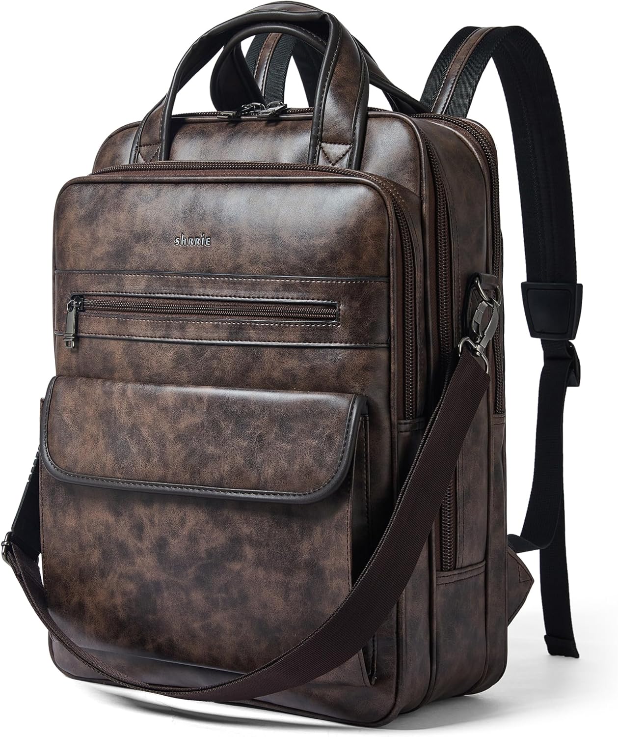 Shrrie Laptop Backpack for Women and Men, 15.6 Inch Vegan Leather Computer Backpack Professional Water-Resistant Casual Daypack for Work Business College Travel Office,Two-toned Coffee