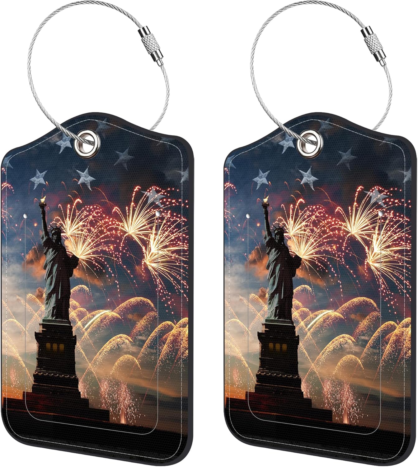 2 Pack Luggage Tags for Suitcase,Statue of Liberty PU Leather Idea Baggage Tag with Name Labels Privacy Cover Metal Ring Men and Women Travel Cruise Labels