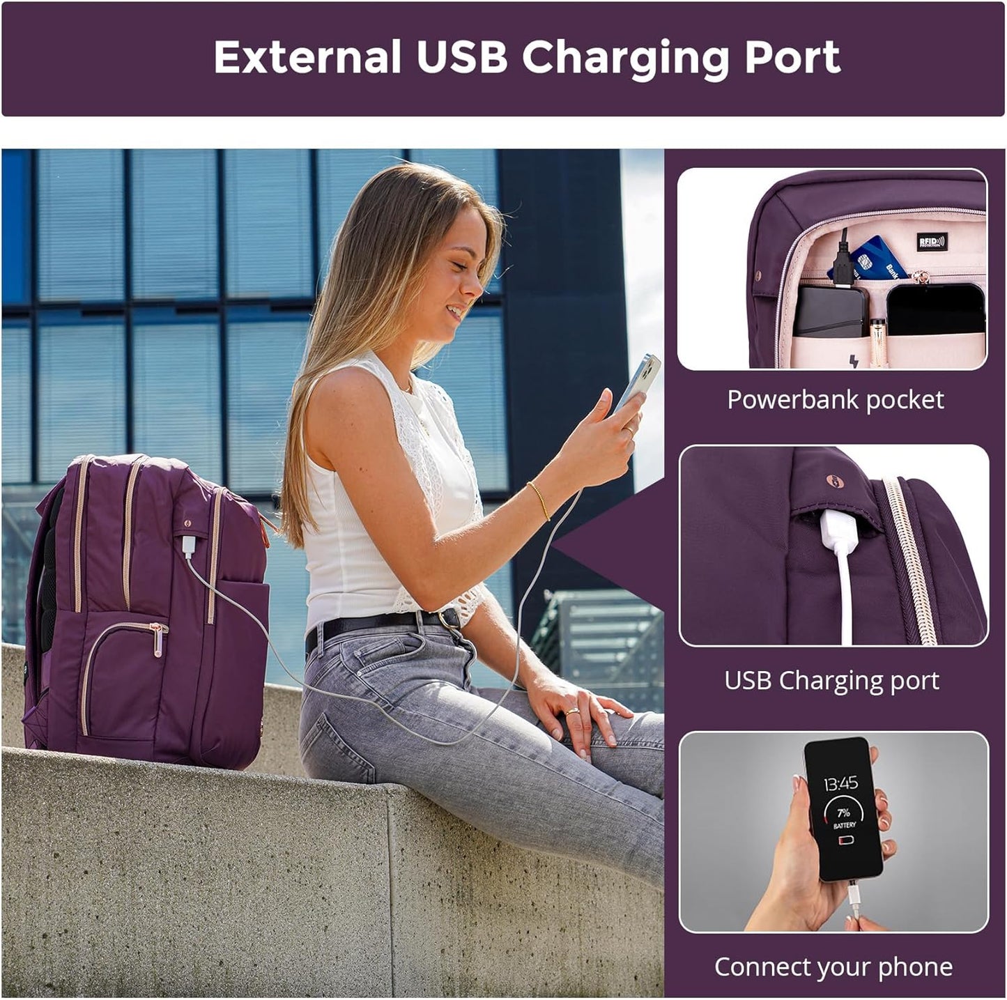 Swissdigital Design Business Laptop Backpack for Women, College Computer Backpack with USB Charging
