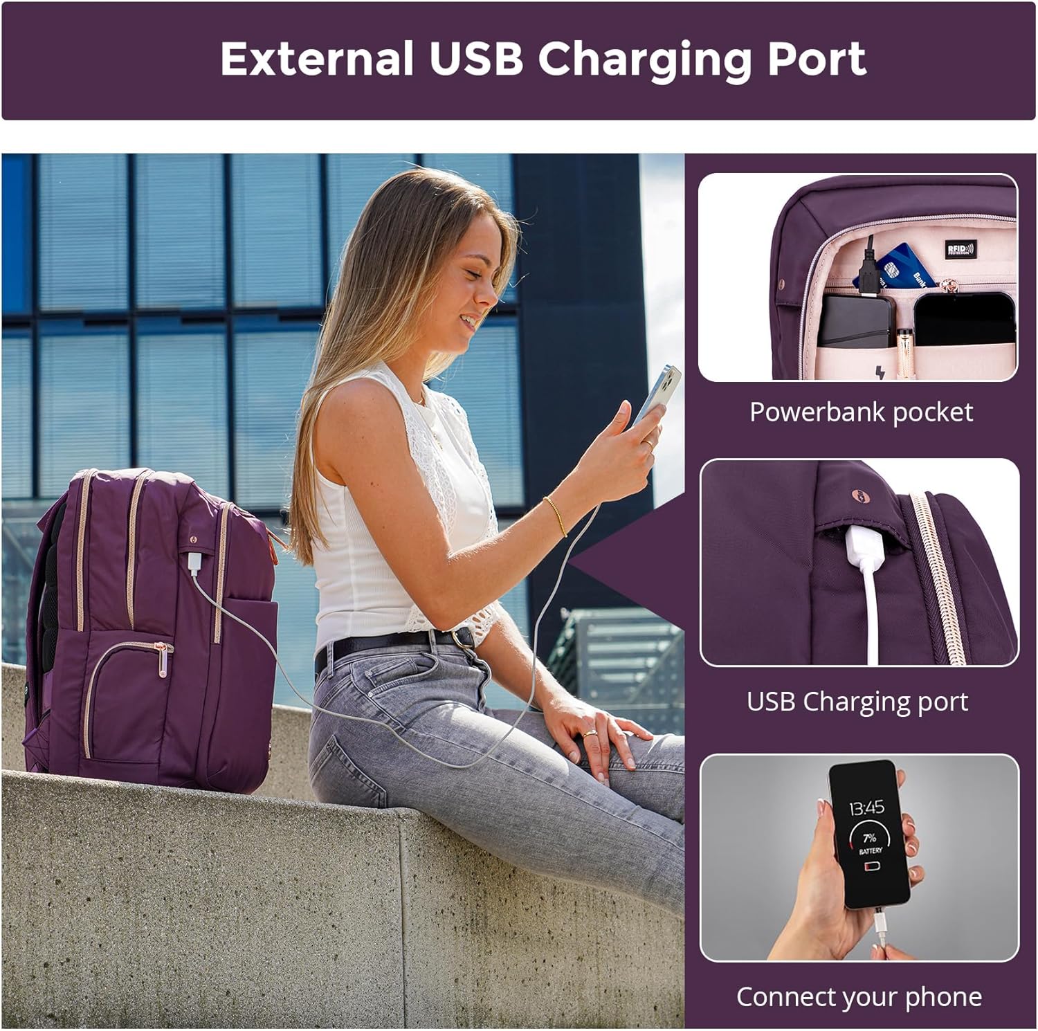 Swissdigital Design Business Laptop Backpack for Women, College Computer Backpack with USB Charging