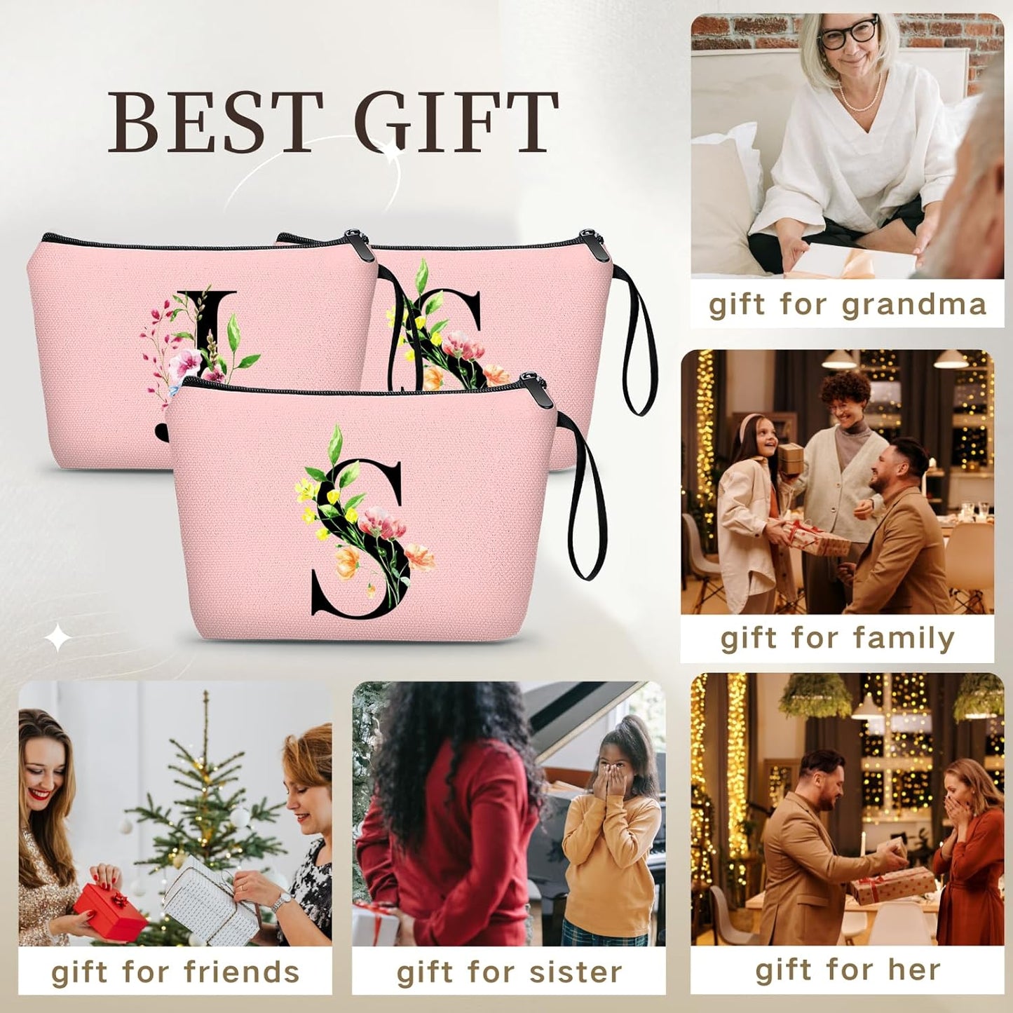 Women Birthday Unique Bride to be Bridal Shower Initial Gifts for Mom Sister Friend Her Teacher Aunt Makeup Cosmetic Bag with Mirror Mothers Day Christmas Graduation S