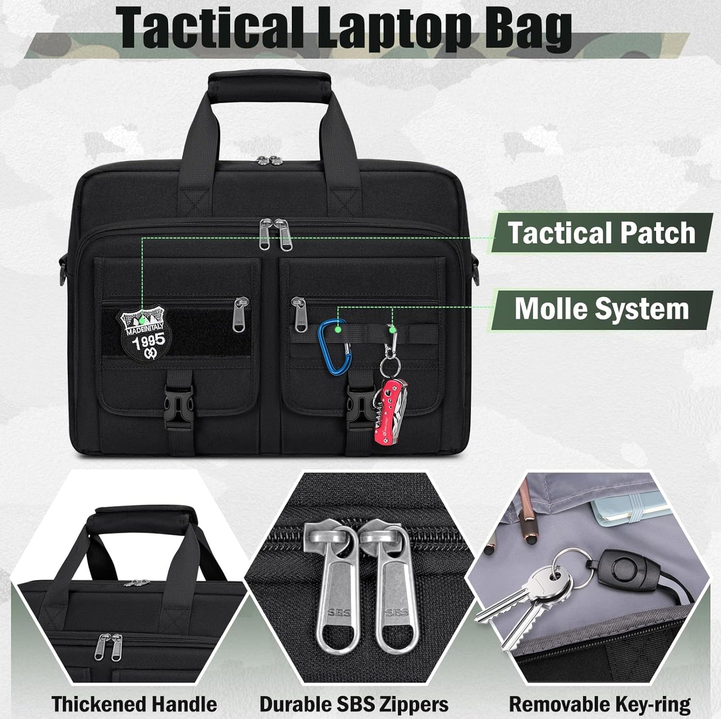 RAINSMORE Tactical Laptop Bag 15.6/17.3 Inch Laptop Briefcase Men Business Computer Bag Military Messenger Bag Work Office