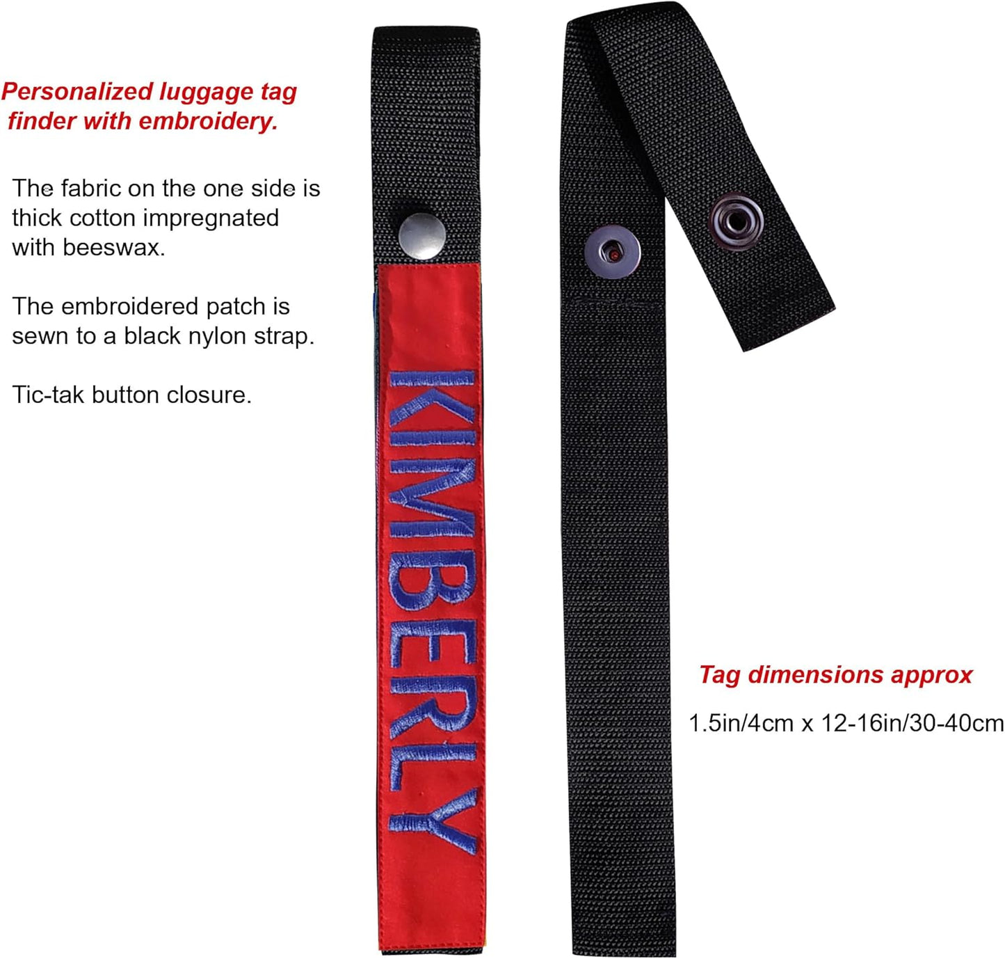 Personalized Luggage Handle Tag Finder | Custom Embroidered Icon Monograms or Short Text ID Tag | Cover Identifier Marker for Suitcase or Bag | Accessories for Travel by ACORD EU (Red Tag)