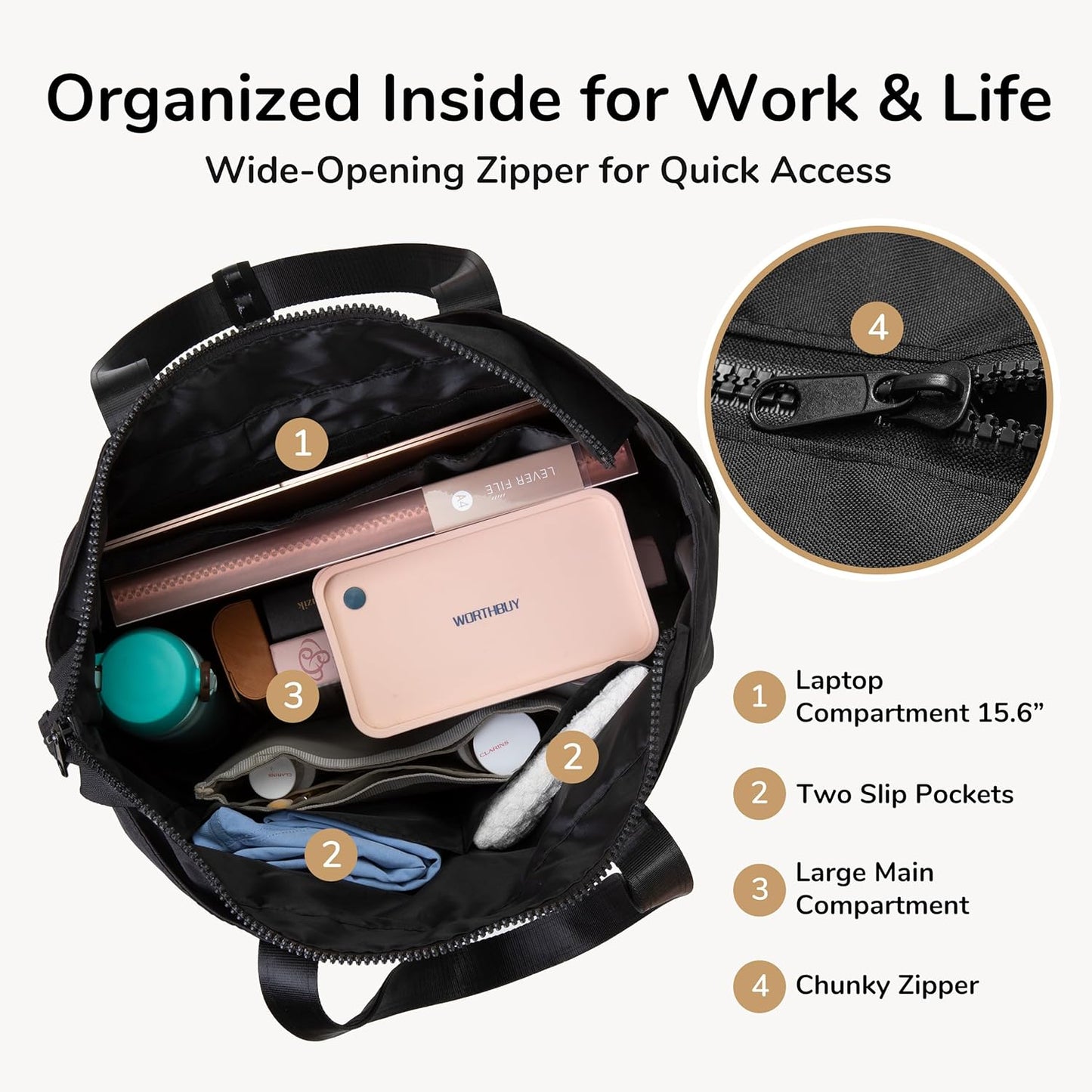 Women’s Work Tote Bag – Lightweight Laptop Shoulder Bag (Fits 15.6″), Multi-Pocket Organizer for Office & Travel