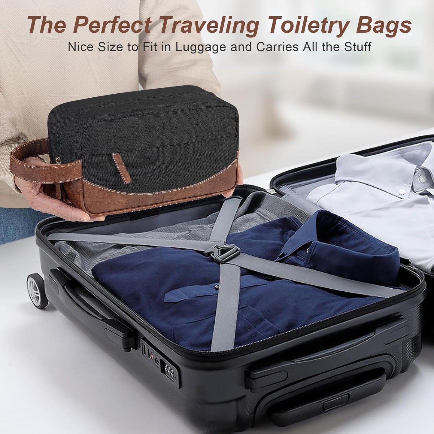 Travel Toiletry Bag for Men, Hanging Toiletry Organizer, Water Resistant Shaving Kit with Large Capacity for Travel Accessories (Black, Large)