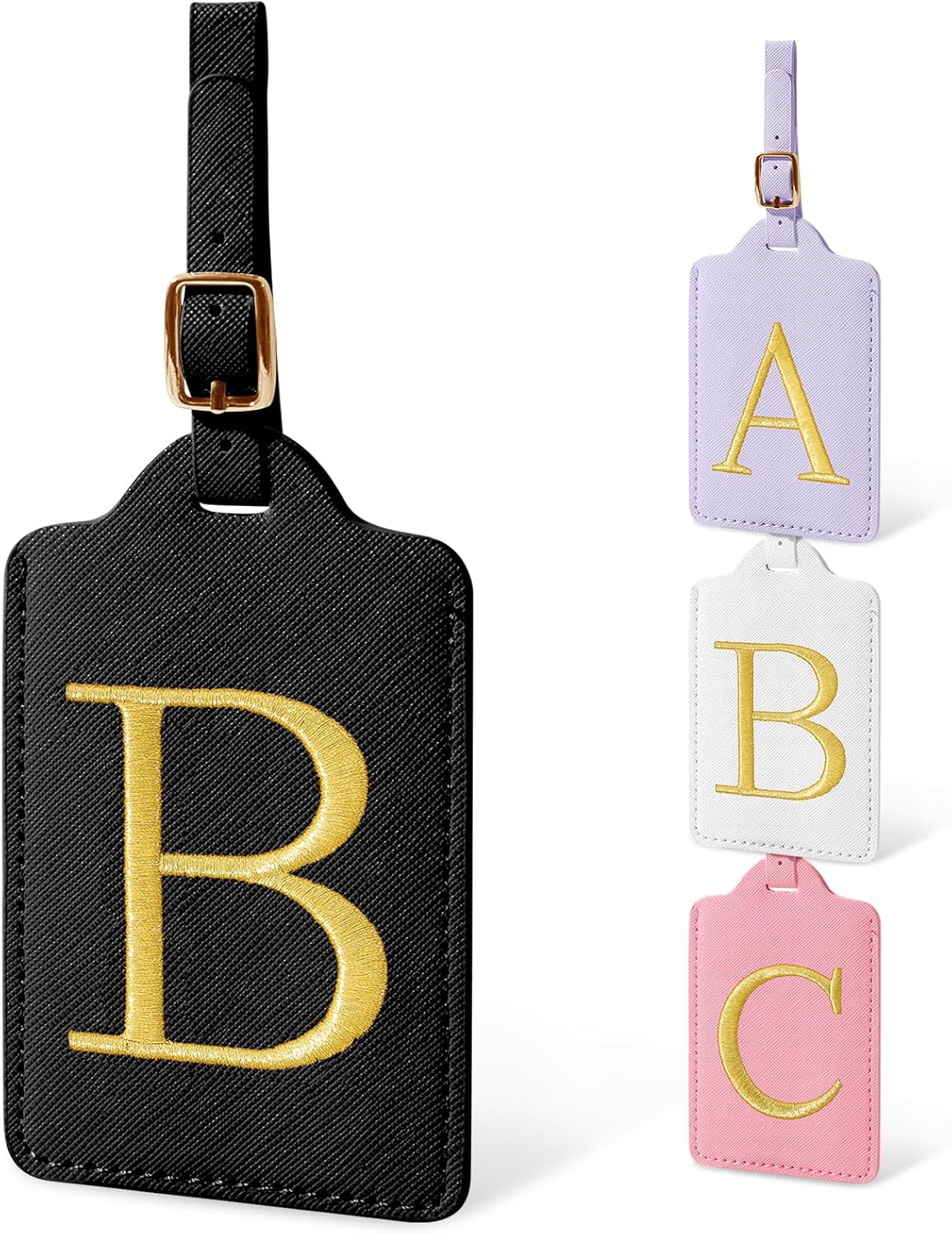 Initial Luggage Tags for Suitcases, Cute Embroidered Letter Luggage Bag Suitcase Identifier Name Baggage Tag, PU Leather Travel Luggage Tags, Bag Tags for Men Women Kids Luggage Handbags(Black B)