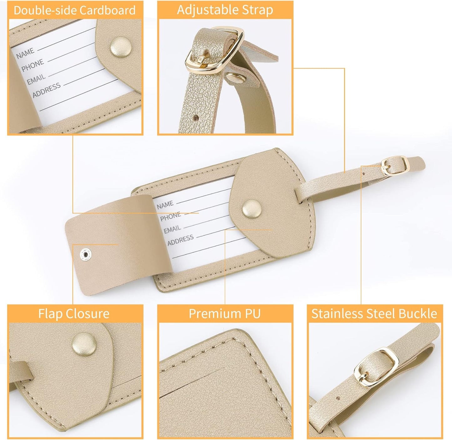 Kevancho Leather Luggage Tags for Men Women, Suitcase Labels Baggage Bag Tag ID Tags with Full Back Privacy Cover for Cruise Ships, Travel Accessories Tags Set of 2 PCS (Beige)