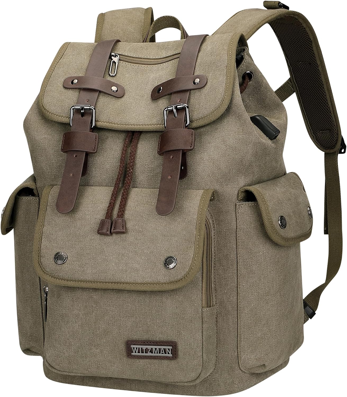 WITZMAN Canvas Backpack for Men Vintage Rucksack Fit 15.6 inch Laptop Backpack Travel High Capacity