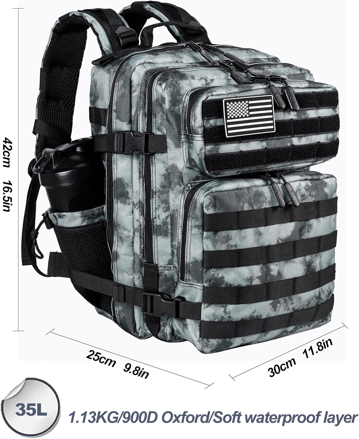 LHI Tactical Military Backpack for Men and Women 25L/35L Army Assault Pack Bag Small Rucksack with Bottle Holder