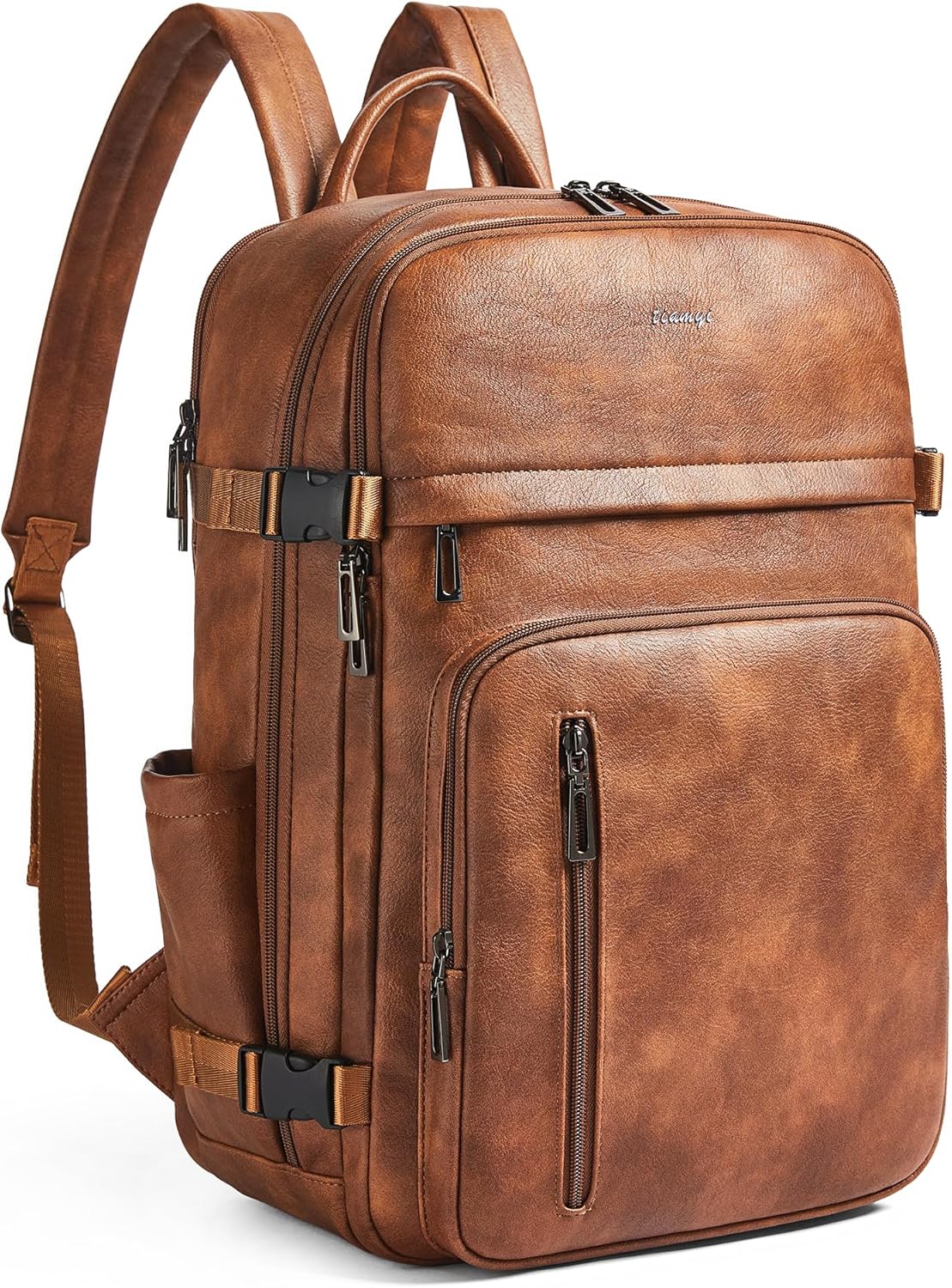 Leather Laptop Backpack for Women, Featuring a 15.6" Padded Laptop Compartment, Water Bottle Pocket and Trolley Sleeve, Ideal for Work, Travel, Everyday Use, and as a Thoughtful Gift