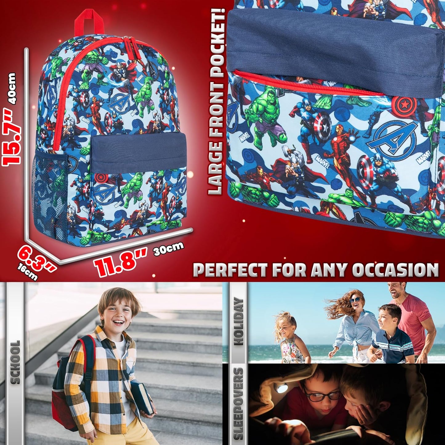 Marvel Avengers Backpack for Kids Teens Bookbag with Double Straps Daypack Backpacks for School Travel Sports Gifts for Boys (Blue)