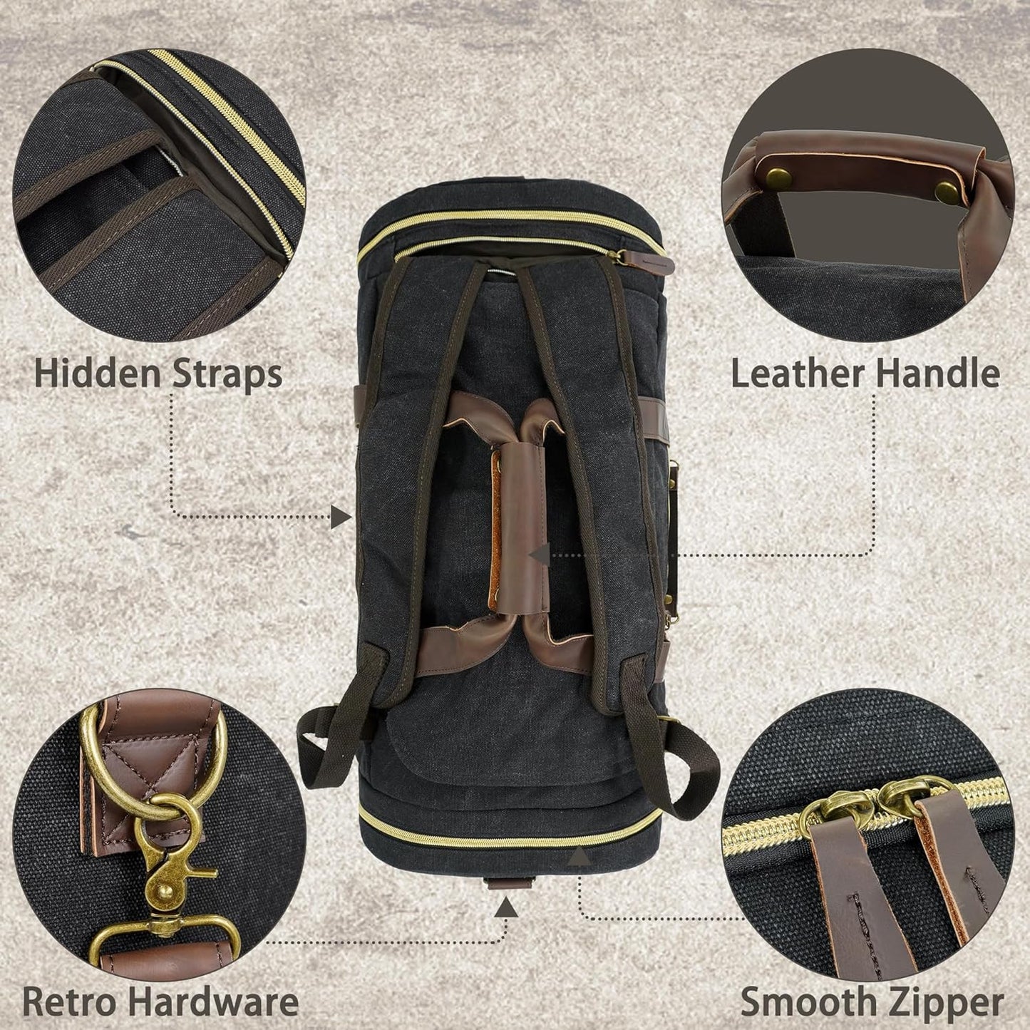 Duffle Bag for Travel, 50L Canvas Duffle Bag Vintage Travel Bag Overnight Bag with Shoes Compartment Men (Black)