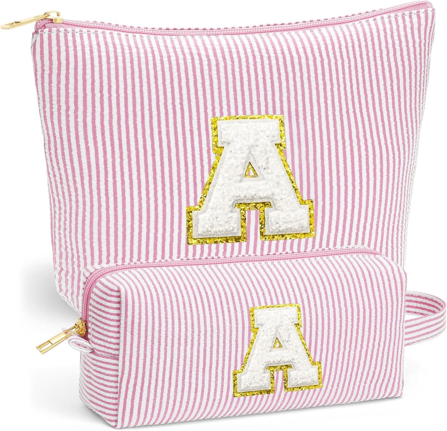 Christmas Gifts for Girls - Initial Makeup Bag, Teen Girl Gifts Trenty Stuff Cute Cosmetic Bag Set, Stocking Stuffers Christmas Brithday Gift for Girls, Light Pink A