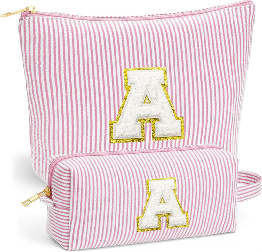 Christmas Gifts for Girls - Initial Makeup Bag, Teen Girl Gifts Trenty Stuff Cute Cosmetic Bag Set, Stocking Stuffers Christmas Brithday Gift for Girls, Light Pink A