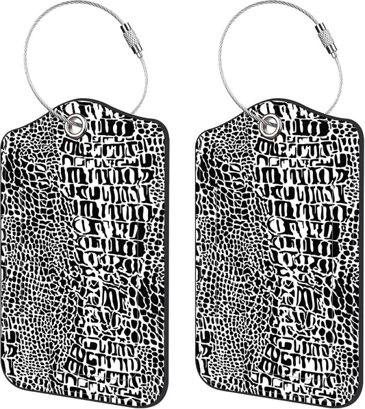 2 Pack Luggage Tags,Crocodile Skin PU Leather Idea Baggage Tag with ID Labels Privacy Cover Metal Ring Men and Women Travel Bag Labels