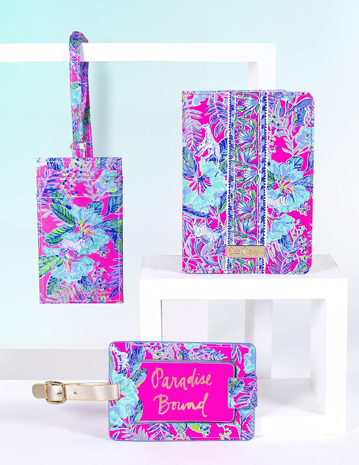 Lilly Pulitzer Leatherette Luggage Tag with Secure Strap, Colorful Suitcase Identifier for Travel