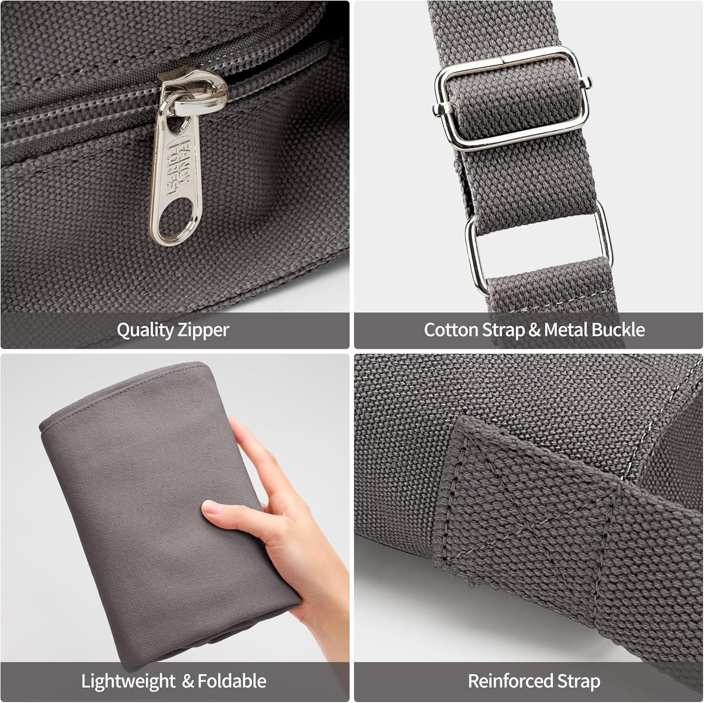 KALIDI Canvas Tote Bag Large Hobo Crossbody Shoulder Handbag Zipper Messenger Bag for Women or Men Casual College Work