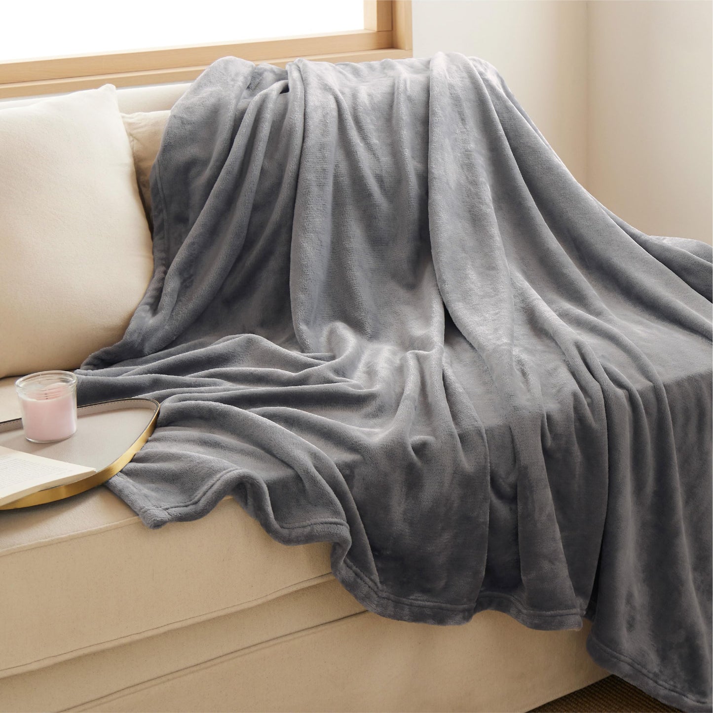 Bedsure Soft Fleece Throw Blanket for Couch Grey - Lightweight Fuzzy Cozy Halloween Decorations