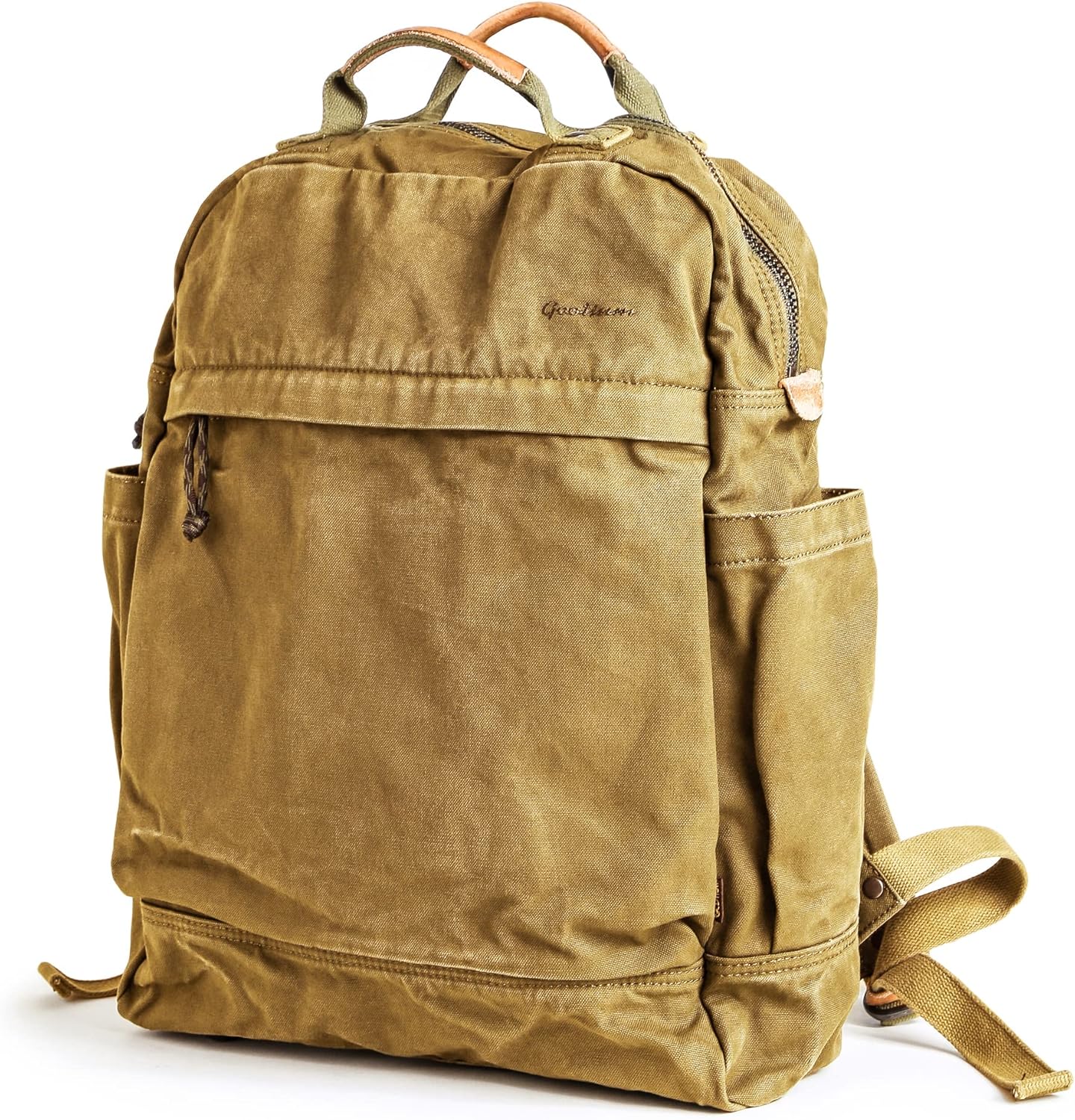 GOOTIUM Canvas Backpack for Women Vintage Style Zipper Bag Men's Casual Daypack Cloth Outdoor Travel Rucksack, Khaki