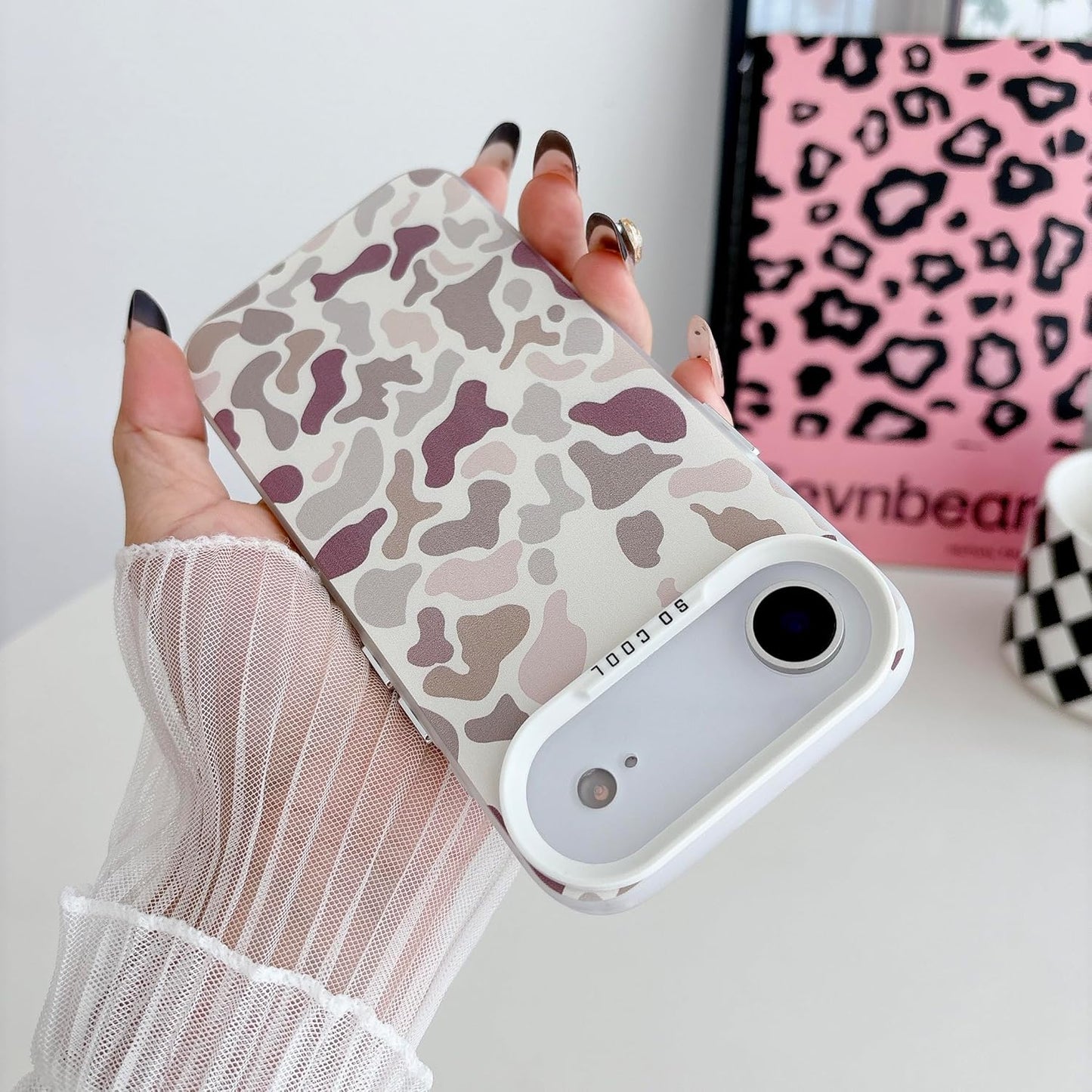 for iPhone 17 Air Case, Vintage Camo Pattern Design for Men Boys Teens, Cool Camouflage Shockproof Protective Cover for Girls Women - White