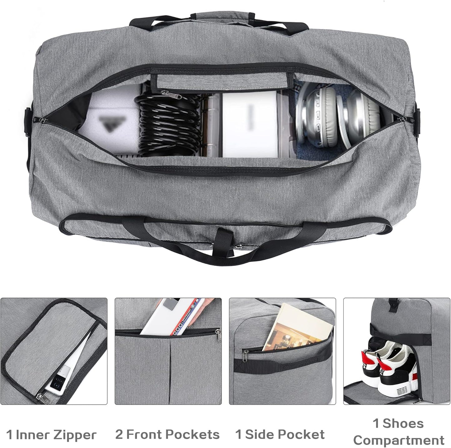 120L Travel Duffle Bag for Men, Large Foldable Duffel Bag for Travel with Shoe Compartment Overnight Weekender Bag Gym Bag for Men Women Waterproof & Tear Resistant (Gray, 120L)