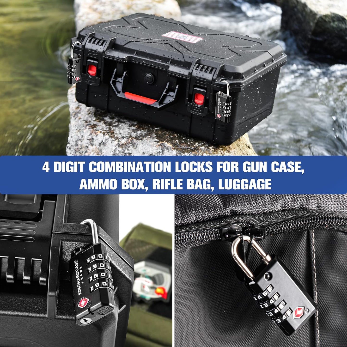 2 Pack TSA Approved Gun Locks, 4 Digit Combination Locks for Gun Case, Ammo Box, Rifle Bag, Luggage, Durable Resettable Locks with Locking Hook, Zinc Alloy, Travel Security