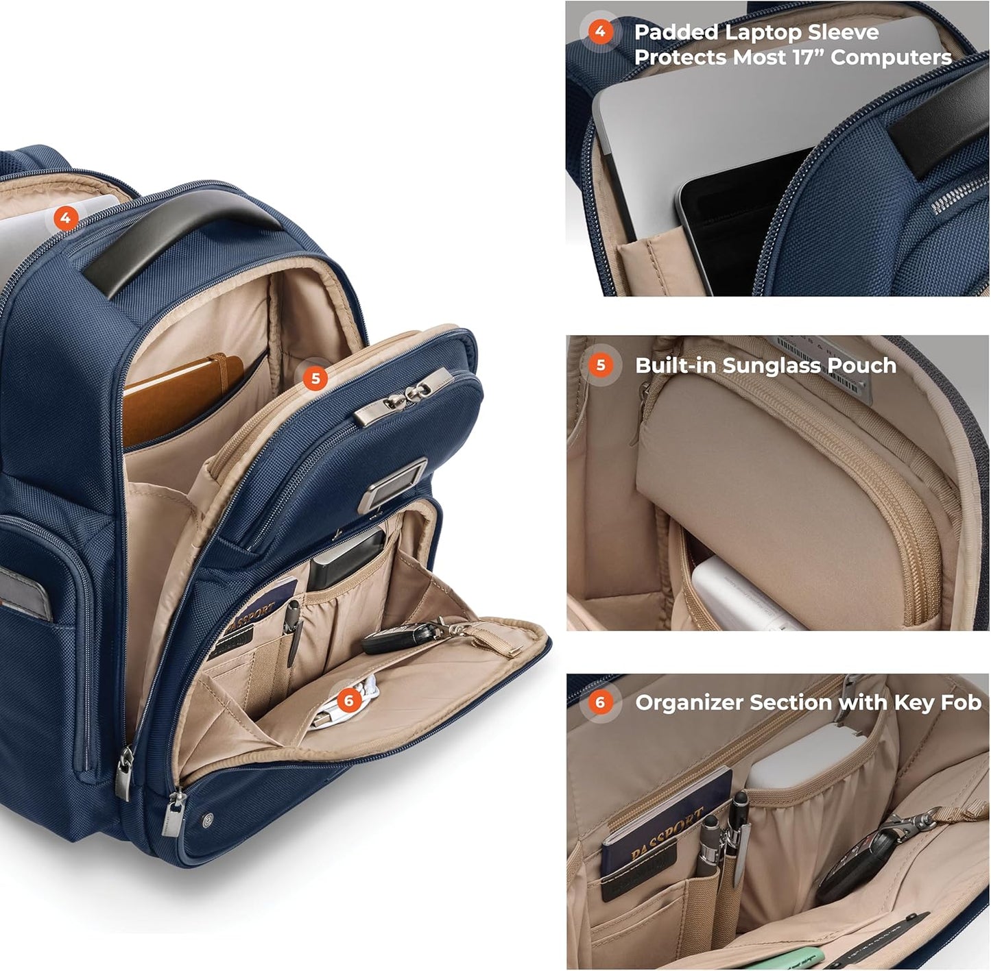 Briggs & Riley Large Cargo Backpack for Women & Men - Laptop Backpack, For Work & Travel, Spacious & Durable, Padded Straps, Fits up to 17" Laptop - @work Collection, Navy