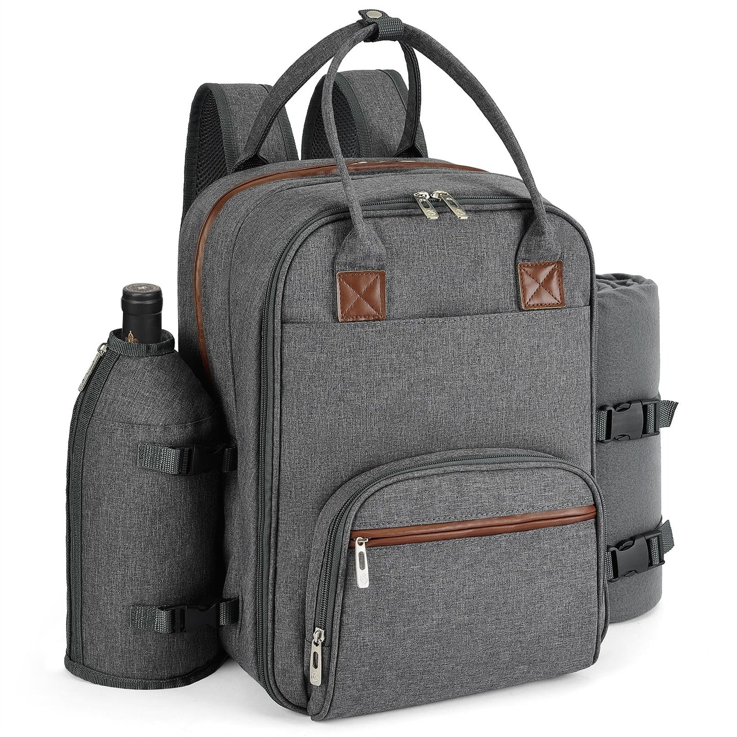 ALLCAMP Picnic Backpack, 2-Person Set with Blanket and Wine Holder, Gray