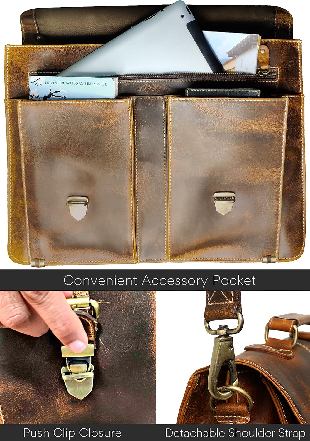 RUSTIC TOWN Handmade Leather Shoulder Briefcase Messenger Bag Mens 16 inch Laptop Satchel