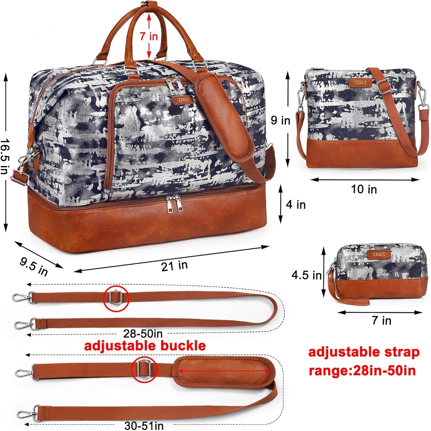 Travel Weekender Bag for Women, Overnight Bag with Shoe Compartment Oversized Travel Duffel Bag Carry On Tote 21"
