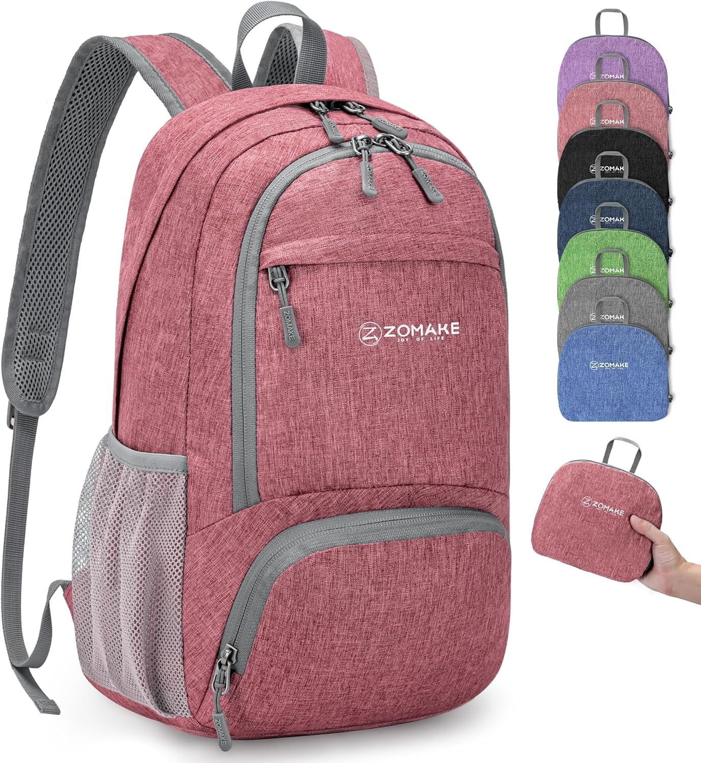 ZOMAKE Ultra Lightweight Packable Backpack 20L,Small Foldable Backpacks Hiking Water Resistant Collapsible Daypack for Women Men(Pink-B2)