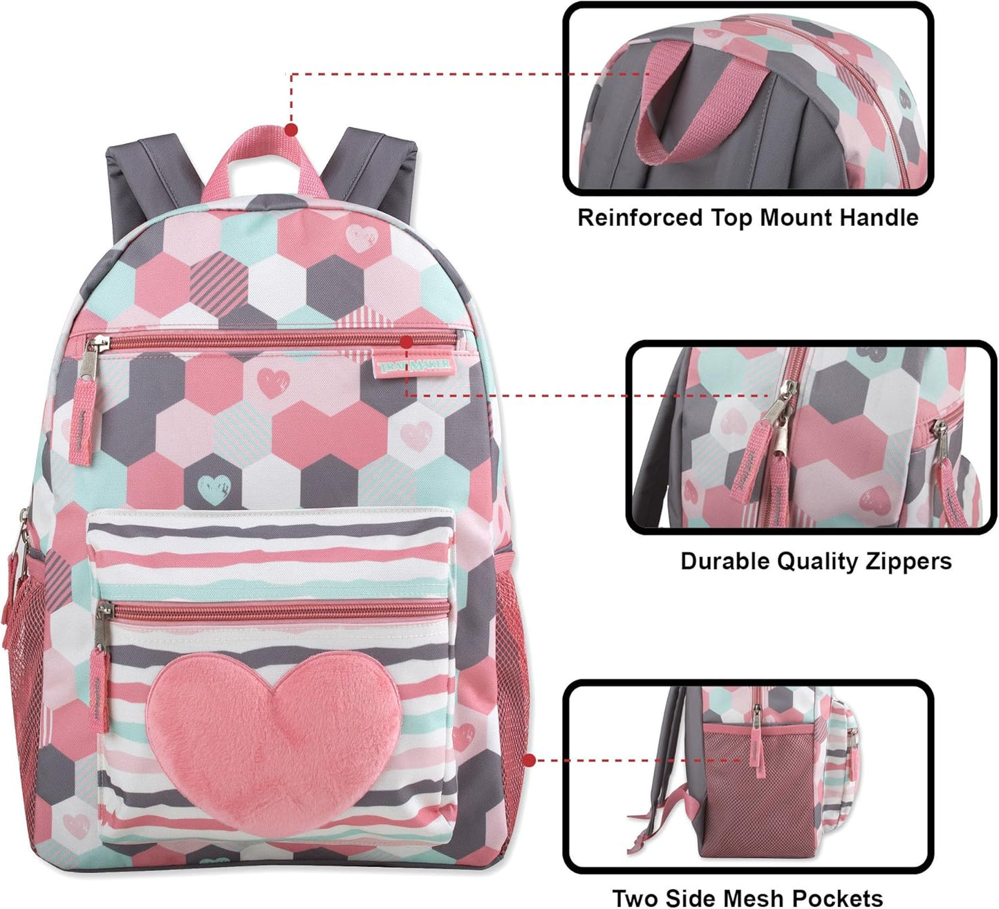 Trail maker 17” Kids Character School Backpacks Plush for Girls with Side Pockets, Padded Straps