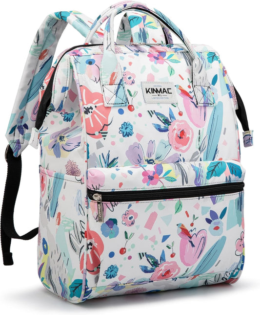 Kinmac Laptop Backpack for Women and Men, Large Capacity Travel Backpack for 15.6 inch Laptop Computer (Flowers)