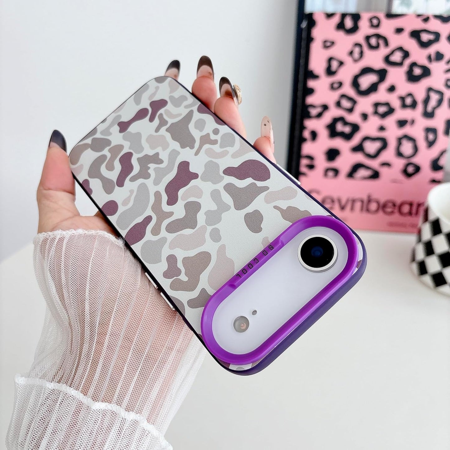 for iPhone 17 Air Case, Vintage Camo Pattern Design for Men Boys Teens, Cool Camouflage Shockproof Protective Cover for Girls Women - Purple