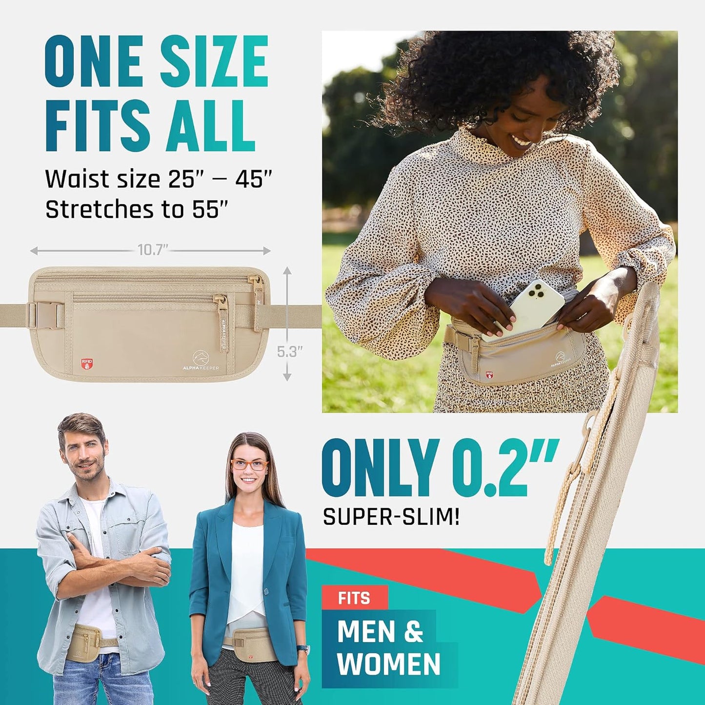 Hidden Money Belt for Travel for Men, Waist Wallet Anti Theft, RFID Passport Holder For Travel Men