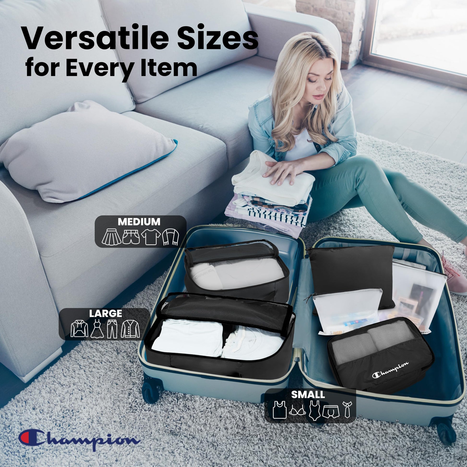 Champion Packing Cubes for Travel - 6 Piece Organizer Set, Carry-On Ready