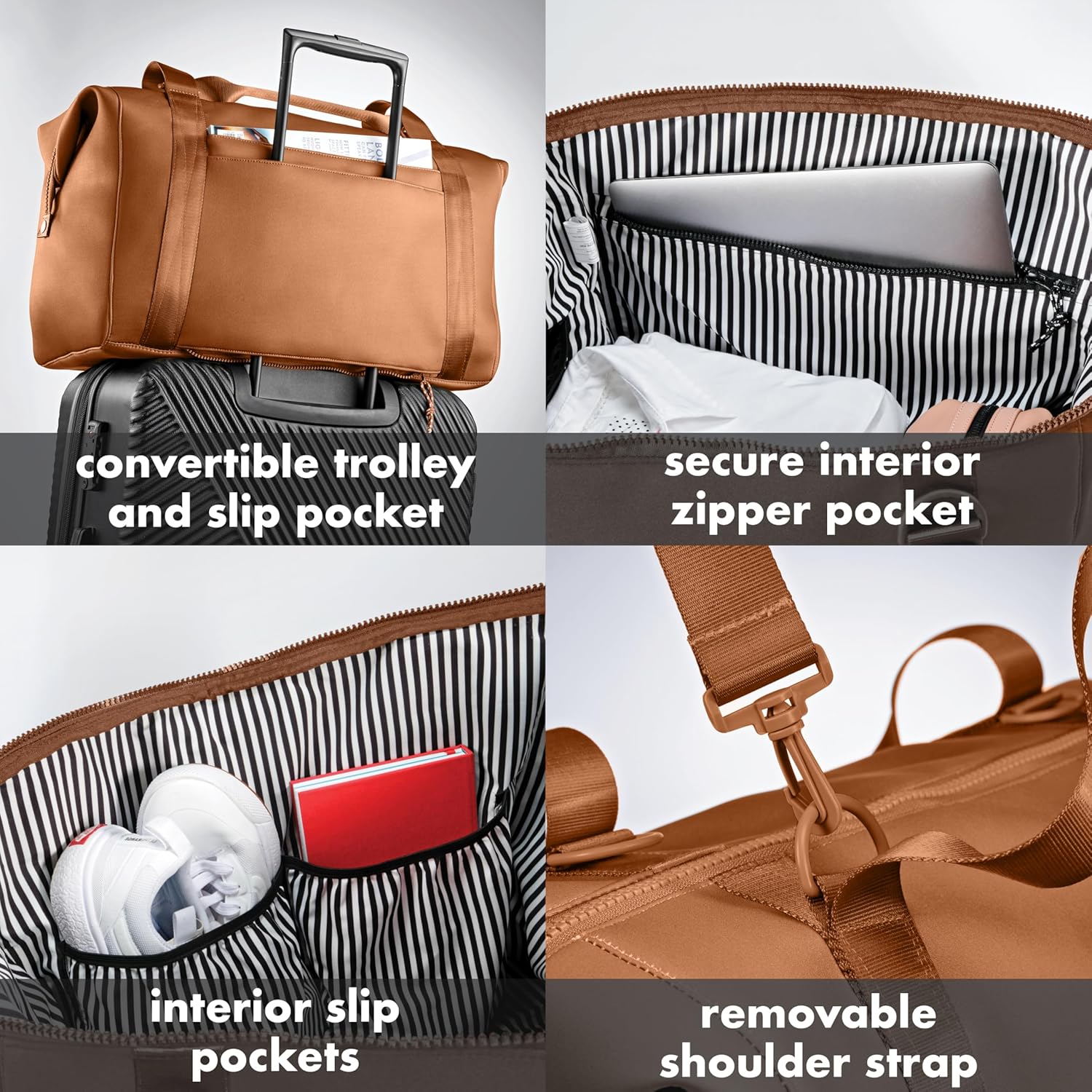 Fit & Fresh Premium Neoprene Weekender Bag With Trolley Sleeve - Large Overnight, Carry-on, Duffel