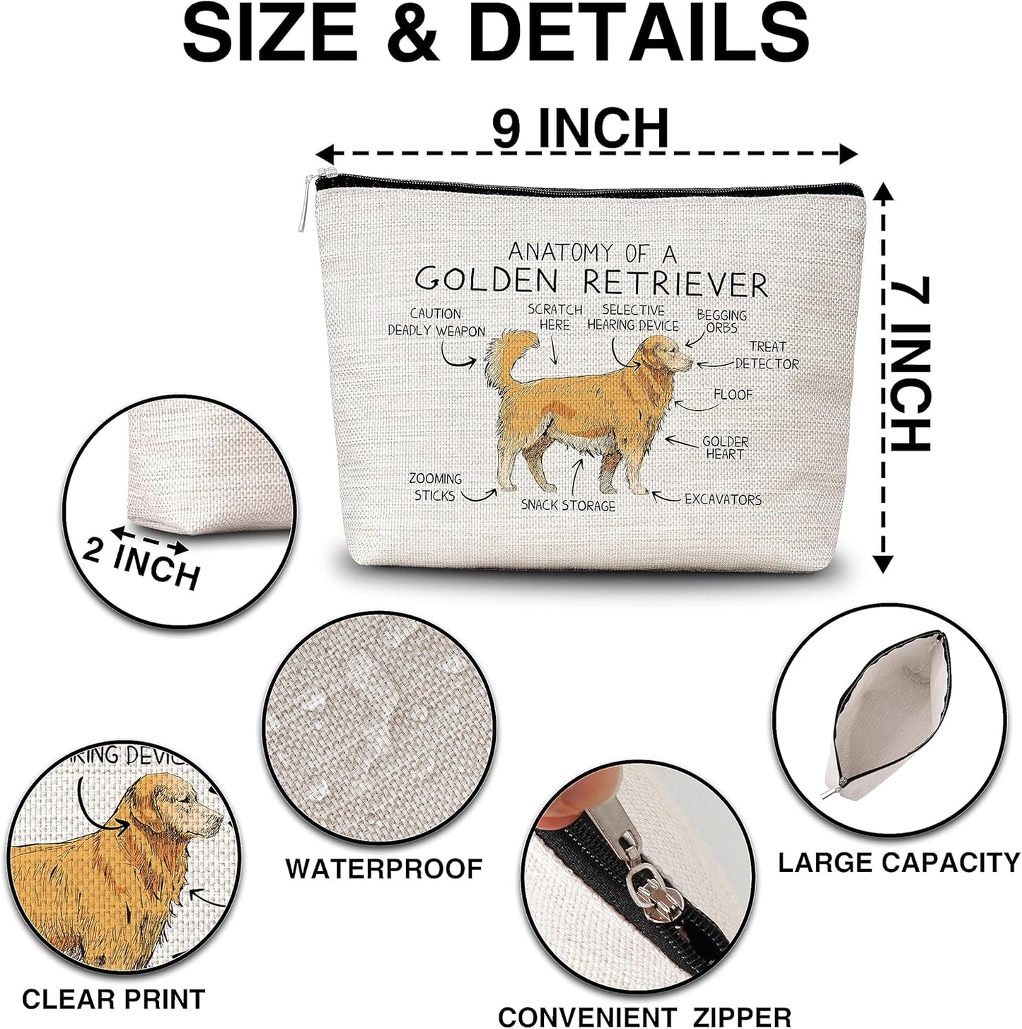 Golden Retriever Makeup Bag Anatomy Of A Golden Retriever Cosmetic Bag Lover Gift For Pet Dog Lover Women Sister Friend-A15