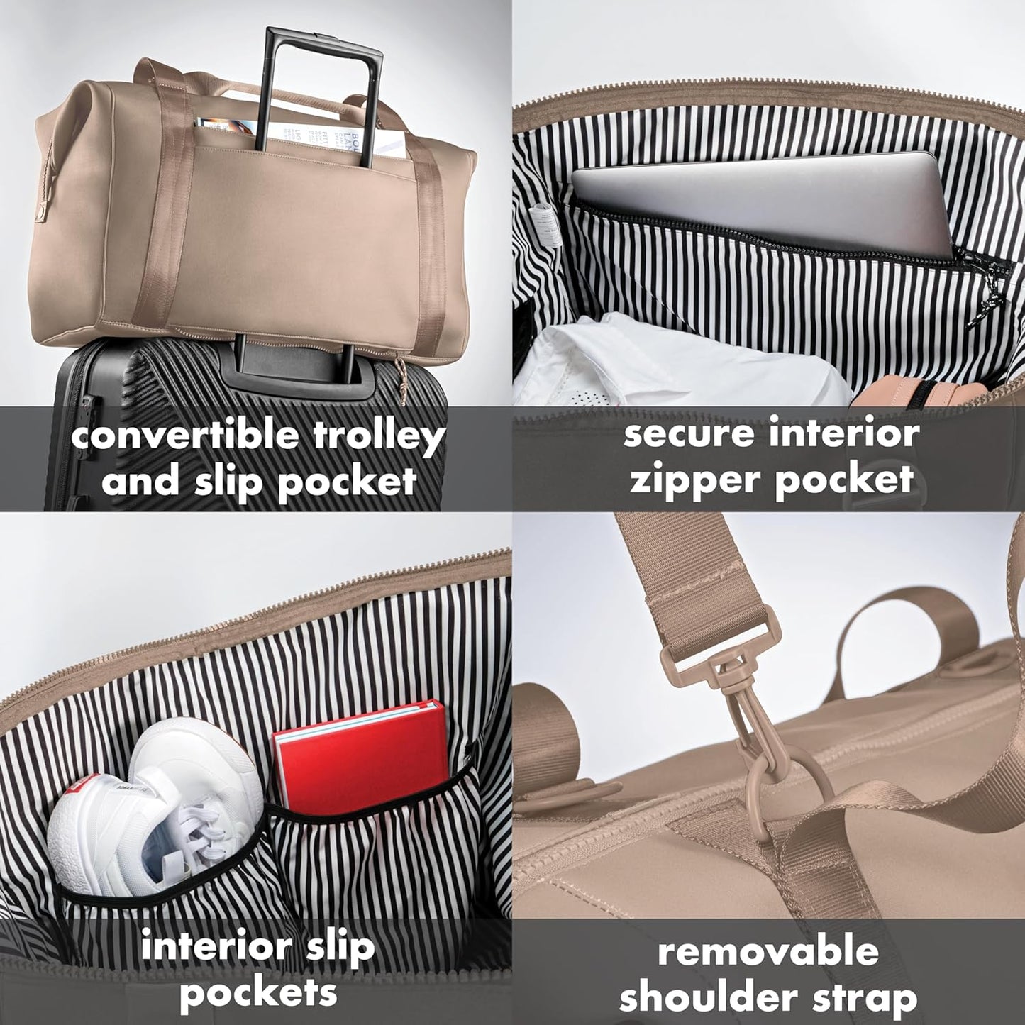 Fit & Fresh Premium Neoprene Weekender Bag With Trolley Sleeve - Large Overnight, Carry-on, Duffel, Gym, and Hospital Bag for Labor & Delivery