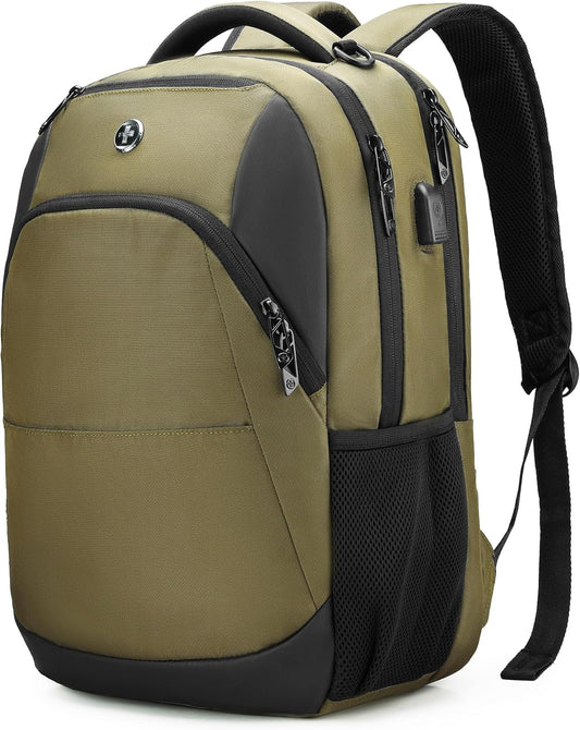 Swissdigital Design Business Laptop Backpack, College Laptops Backpack with USB Charging Port for Men and Women Fits 16 Inch Notebook, Olive | ANDWIL