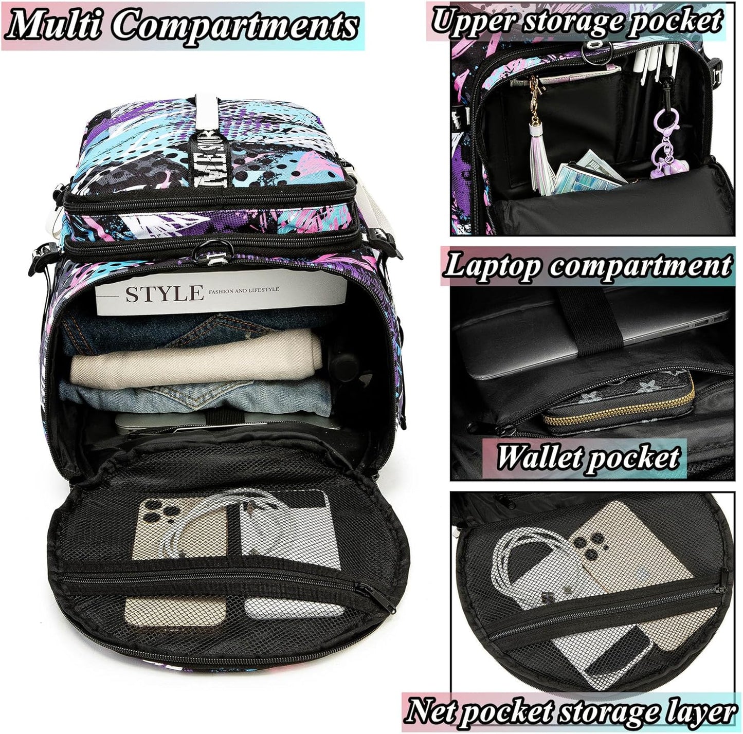 Gym Duffle Bag Backpack with Shoe Compartment,4 ways Travel Backpack for Women and Men,Multi-Functional Weekender bag with Waterproof Layer&Laptop Compartment for Fitness, Travel,Camping