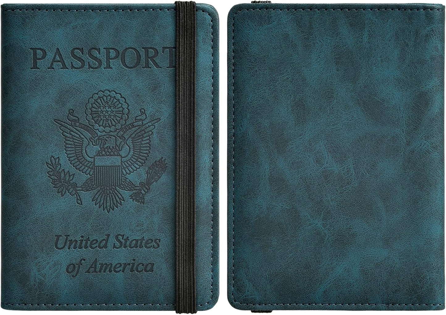 HerriaT Passport and Vaccine Card Holder Combo,Cover Case with CDC Vaccination Card Slot, Leather Travel Documents Organizer Protector, with RFID Blocking, for Women and Men