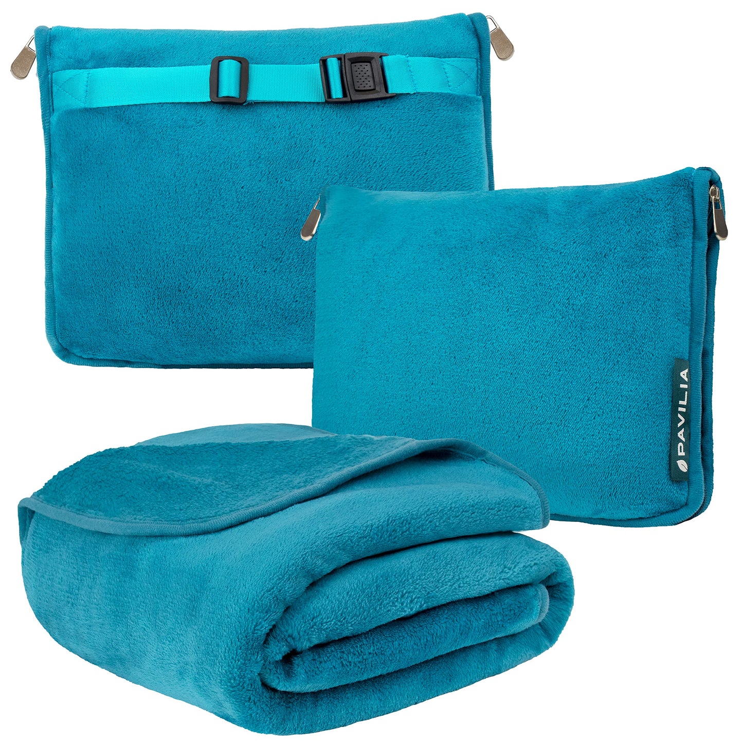 PAVILIA Travel Blanket Pillow, Soft Airplane Blanket 2-IN-1 Combo Set, Plane Blanket Compact
