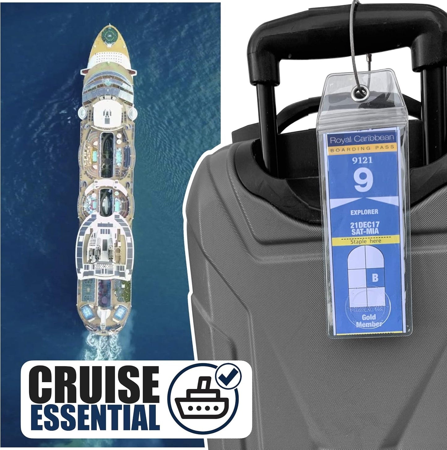 Cruise On Royal Caribbean Cruise Luggage Tag Holder (4 Pack) – Fits All Royal Caribbean Ships, Durable Travel ID Holders for 2025-2026 Cruises, Clear Waterproof Cruise Essentials