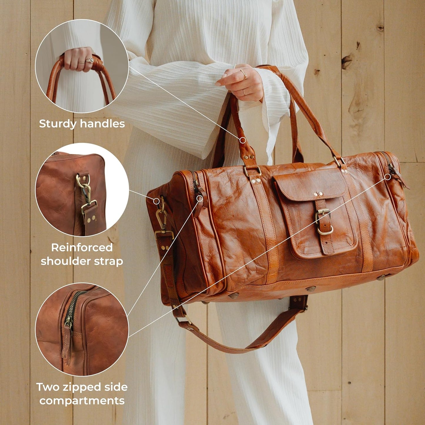 Berliner Bags Vintage Genuine Leather Duffle Bag New York L for Travel or the Gym, Weekender, Travel Bag, Overnight Bag for Men and Women - Brown