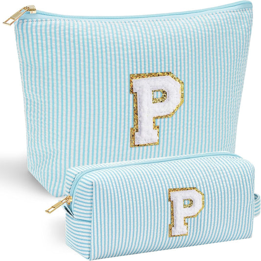 YOOLIFE Monogram Cute Initial Makeup Bag - Personalized Cosmetic Toiletry Pouch Make Up Case for Women, Her Best Friend, Sister, Teacher, Birthday Gifts