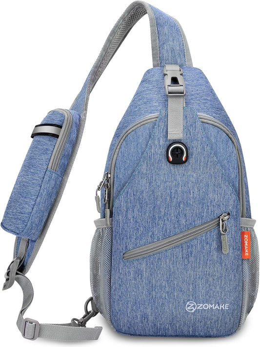 ZOMAKE Sling Bag,Small Crossbody Sling Backpack,Water Resistant Shoulder Daypack for Travel,Anti Thief Chest Bag for Hiking(Light Blue)